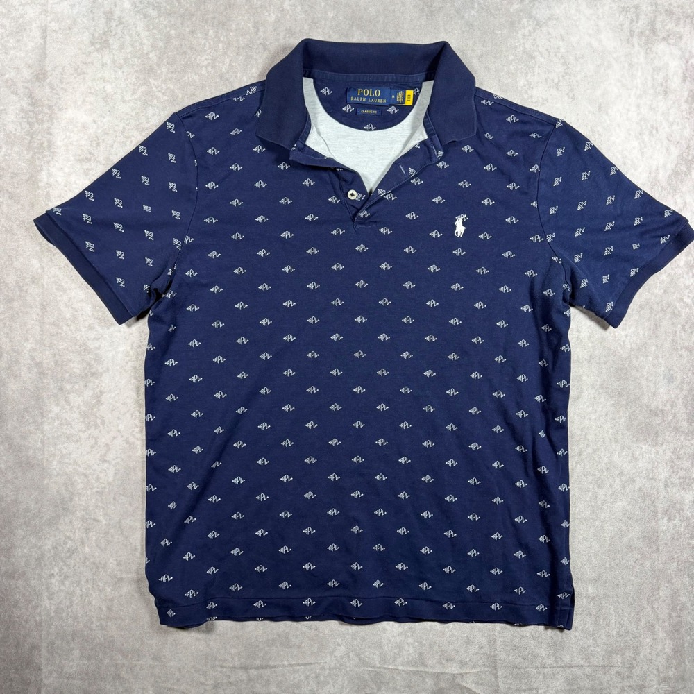 Polo Ralph Lauren Mens Navy Blue RPL Monogram Classic Fit Polo Medium Luxury
